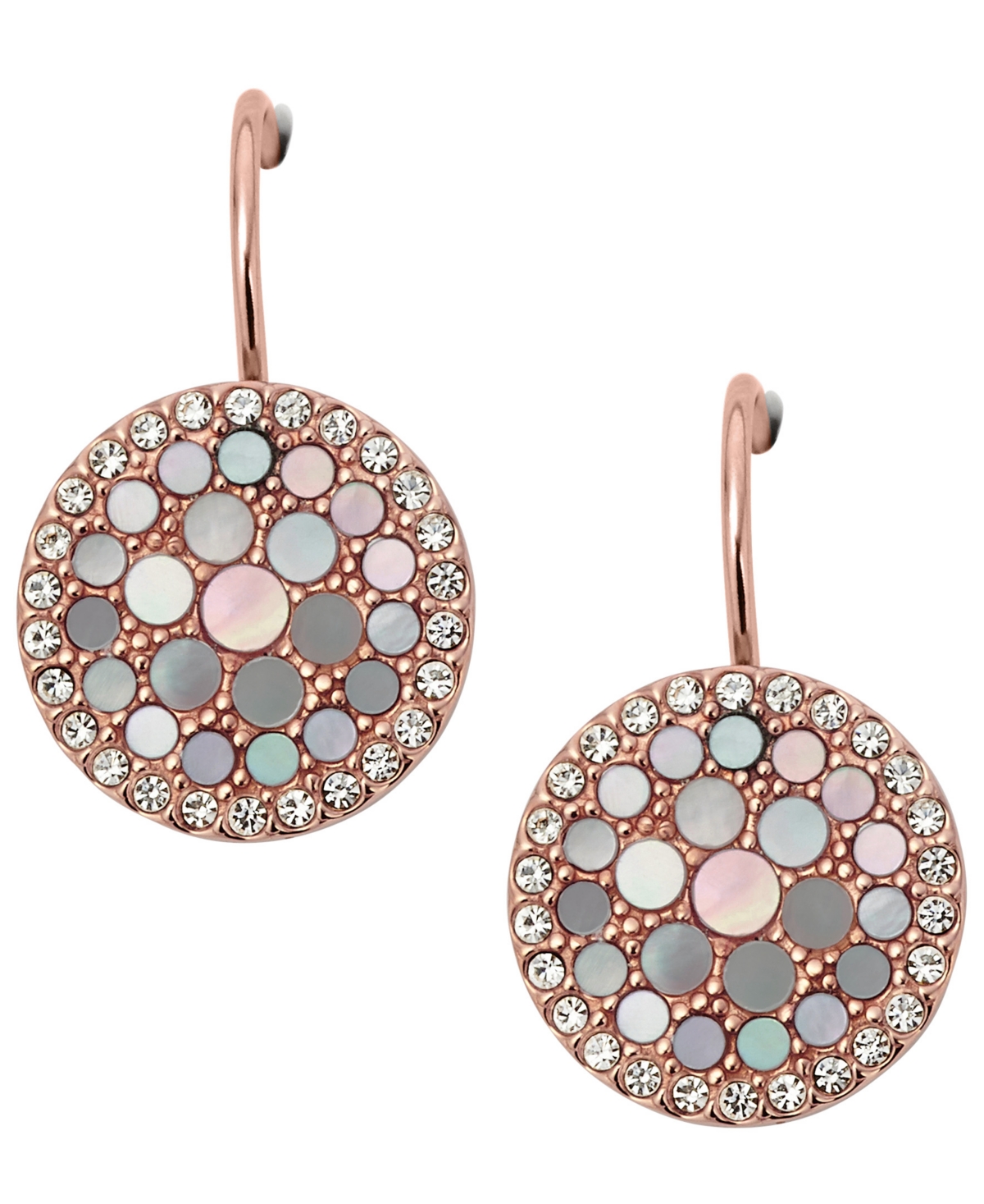 Shop Fossil Val Mosaic Mother Of Pearl Disc Drop Earring In Rose Gold-tone