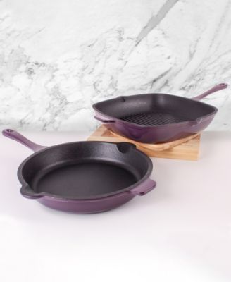 Neo 2pc Cast Iron 10" Fry Pan & 11" Grill Pan Cookware Set