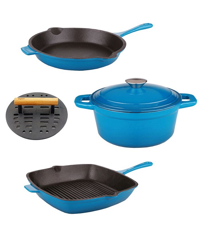BergHOFF Neo Cast Iron Cookware 3 Quart Dutch Oven, Fry Pan, Grill Pan