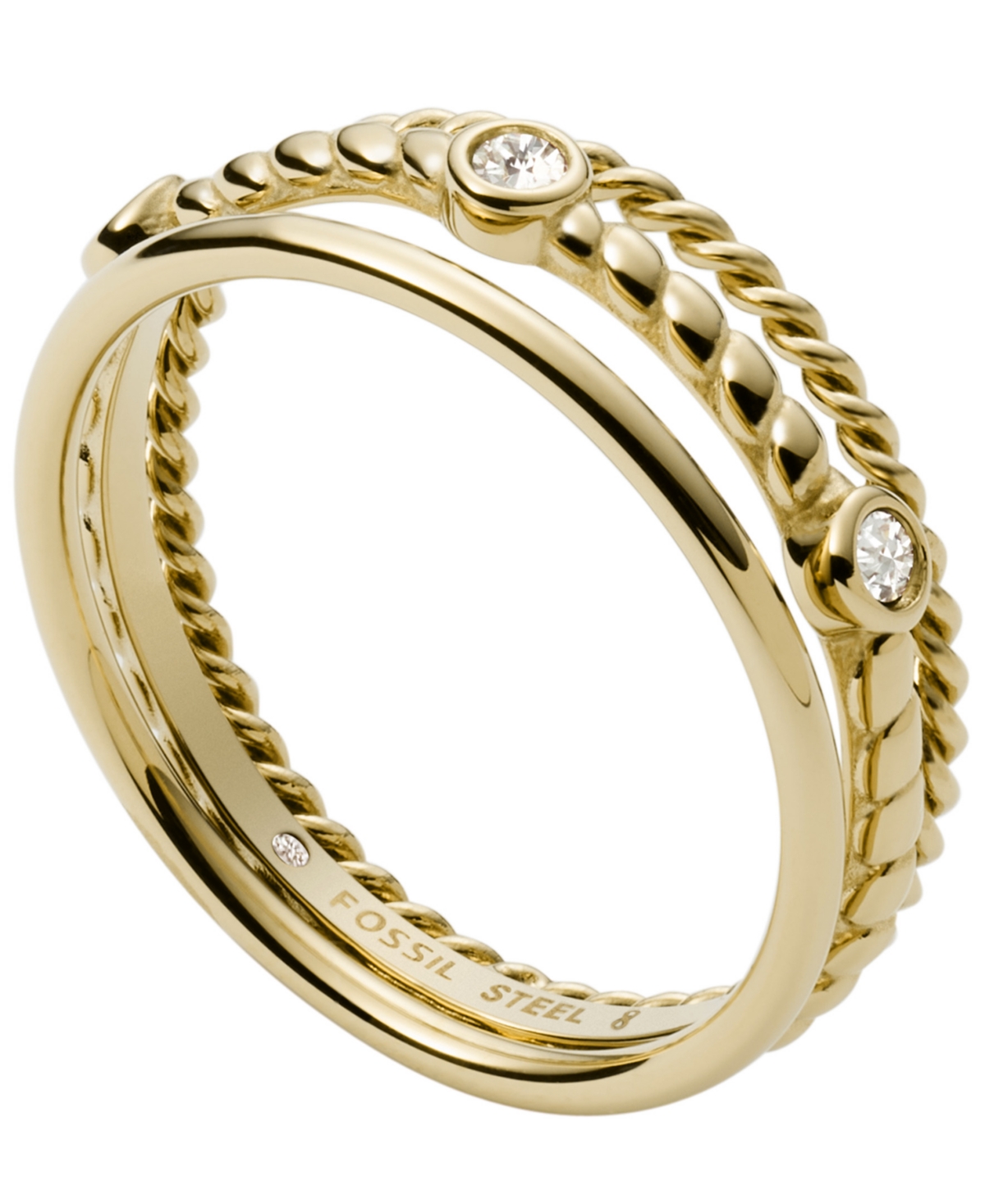 Fossil Val Vintage-like Heritage Stainless Steel Prestack Ring In Gold-tone