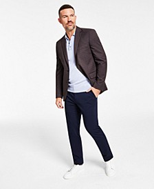 Men's Modern-Fit Burgundy/Brown Check Blazer, Dress Pants & Sneakers