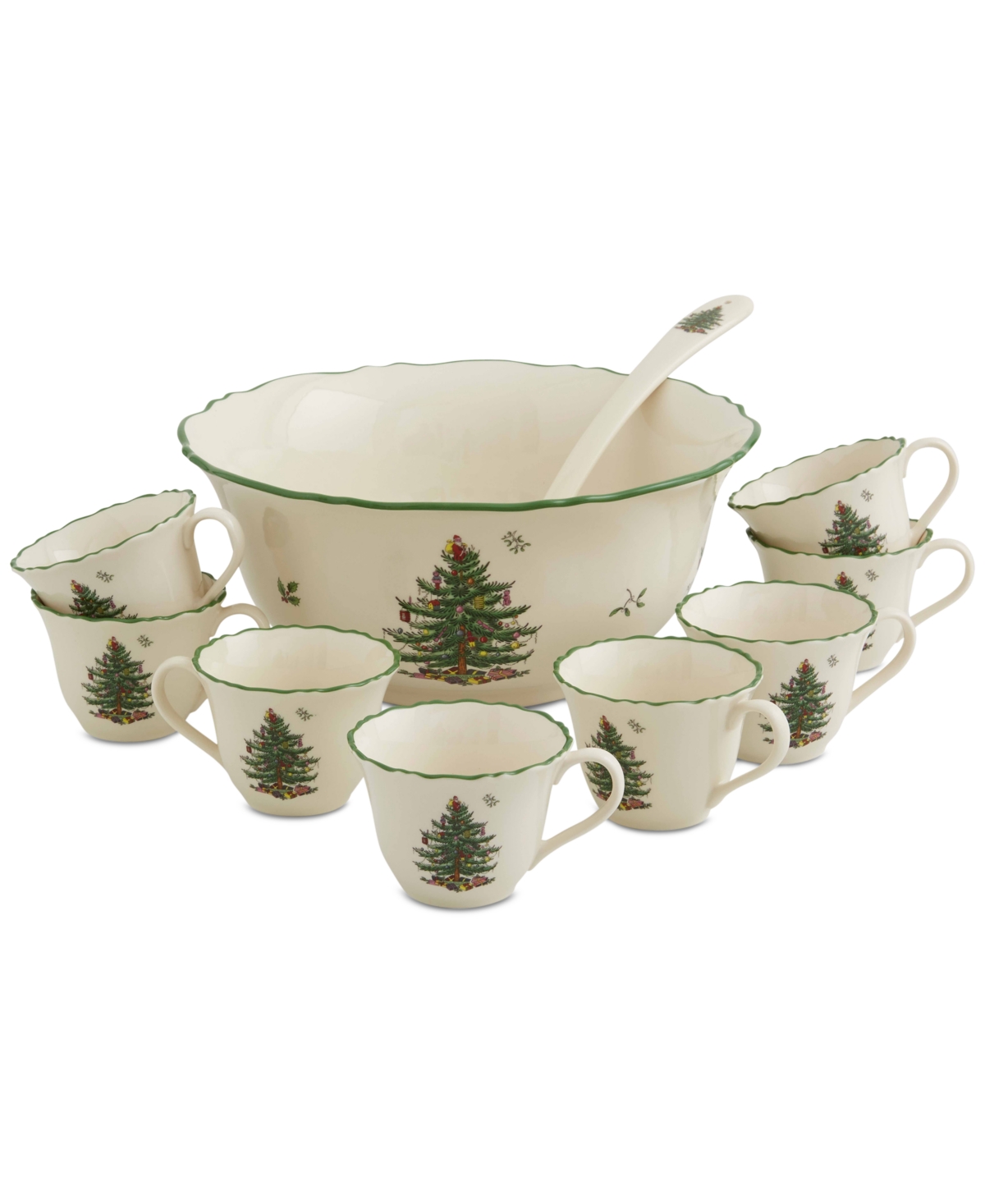 Shop Spode Christmas Tree 10-pc. Punch Bowl Set In Green