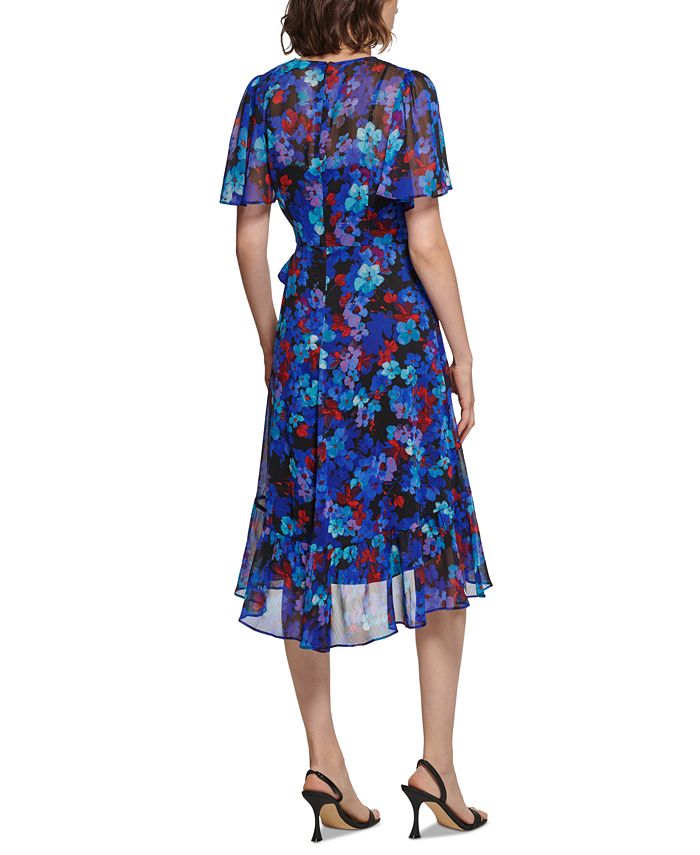 Calvin Klein Women's Floral Print Wrap Style Dress regatta Blue Size 0 Petite