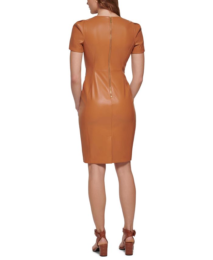 Calvin Klein FauxLeather ShortSleeve Sheath Dress & Reviews Dresses