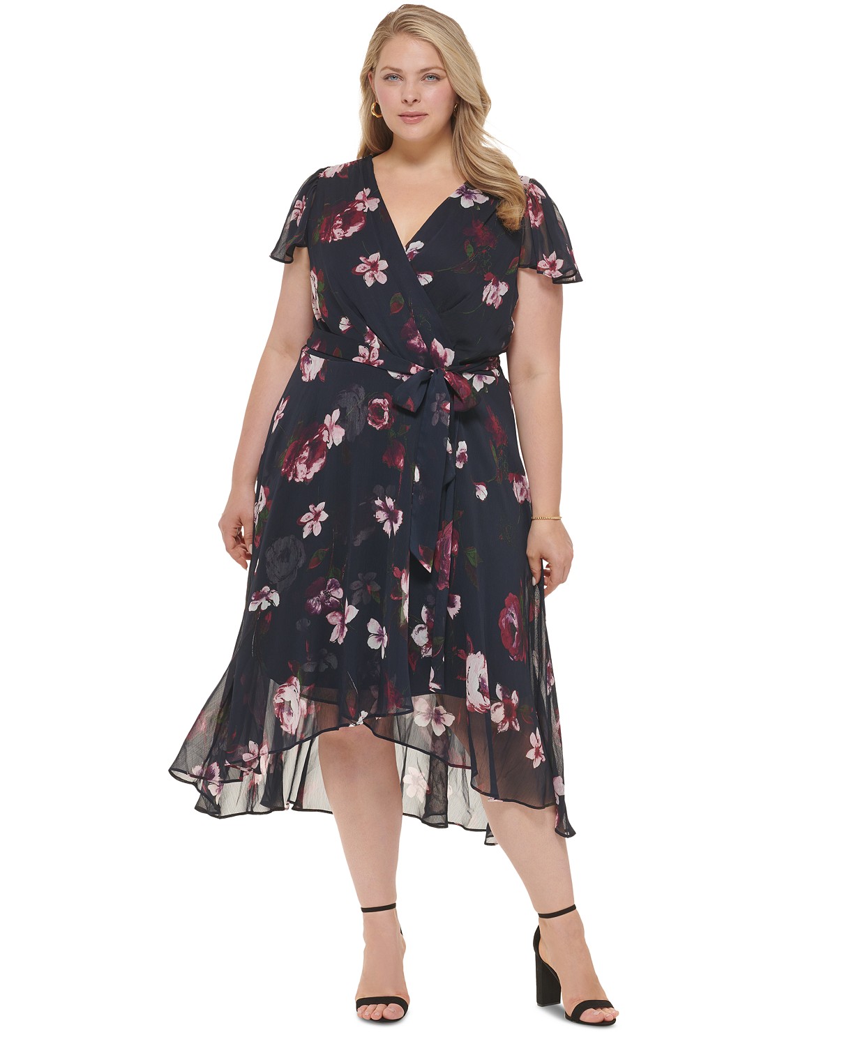 Plus Size Floral-Print Wrap Midi Dress