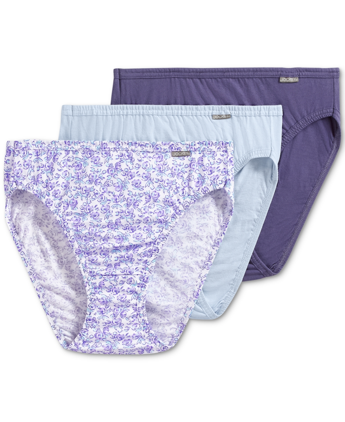 Shop Jockey Elance French Cut 3 Pack Underwear 1485 1487, Extended Sizes In Midnight Iris,bouquet Bloom,frothy Blue