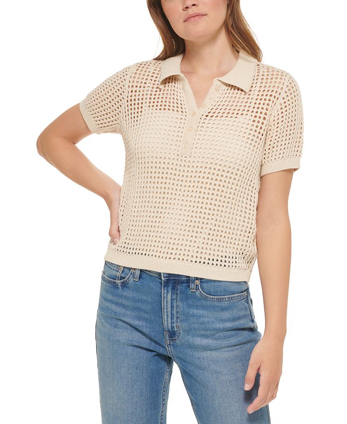 Calvin Klein Jeans Cotton Open-Stitch Polo Shirt & Reviews - Tops - Juniors  - Macy's
