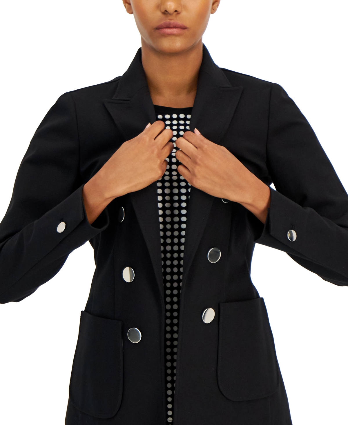 Anne Klein Petite Compression Faux-double-breasted Blazer, Macy's Exclusive In Black