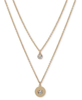 DKNY - Gold-Tone Crystal Layered Pendant Necklace, 16" + 3" extender