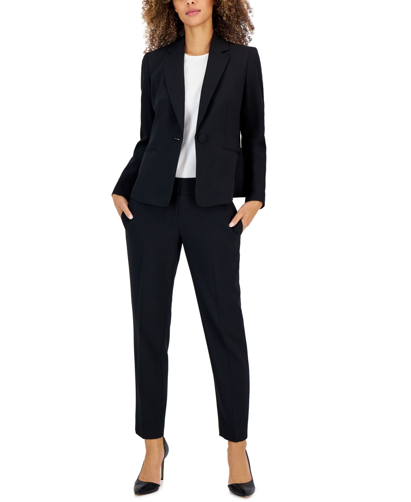 Женские комплекты Le Suit Crepe One-Button 2 Piece Pantsuit, цвет: Чёрный — фото 1