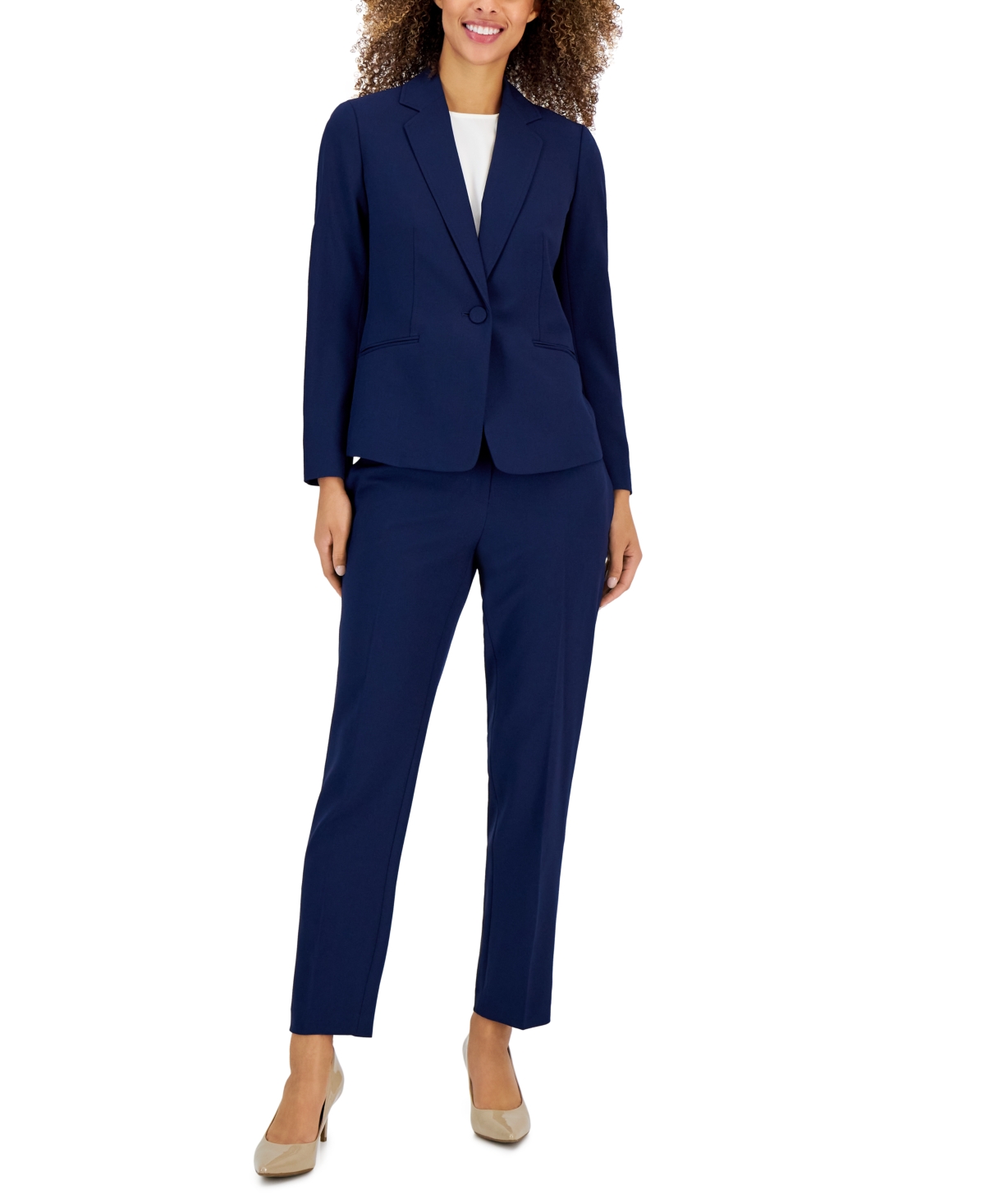Women's Crepe One-Button Pantsuit, Regular & Petite - Indigo