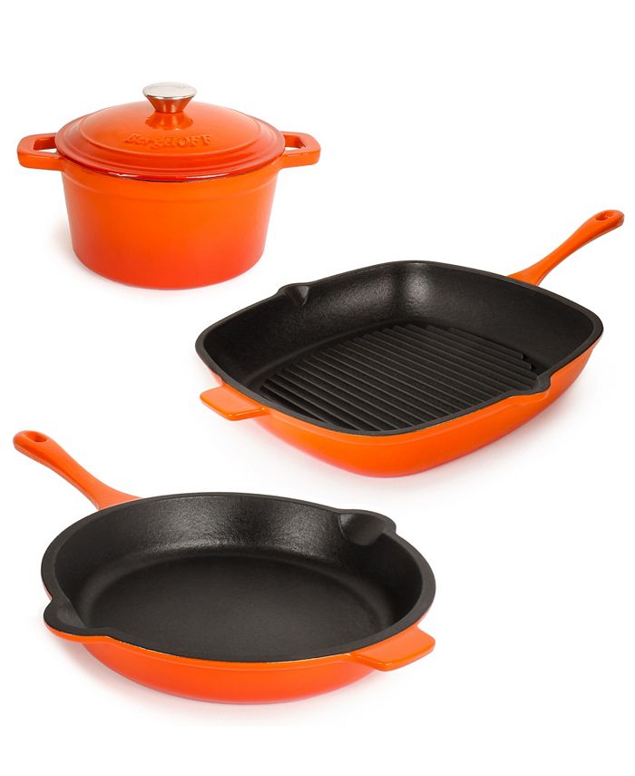 BergHOFF Neo Cast Iron Grill Pan, Fry Pan and 3 Quart Dutch Oven, Set