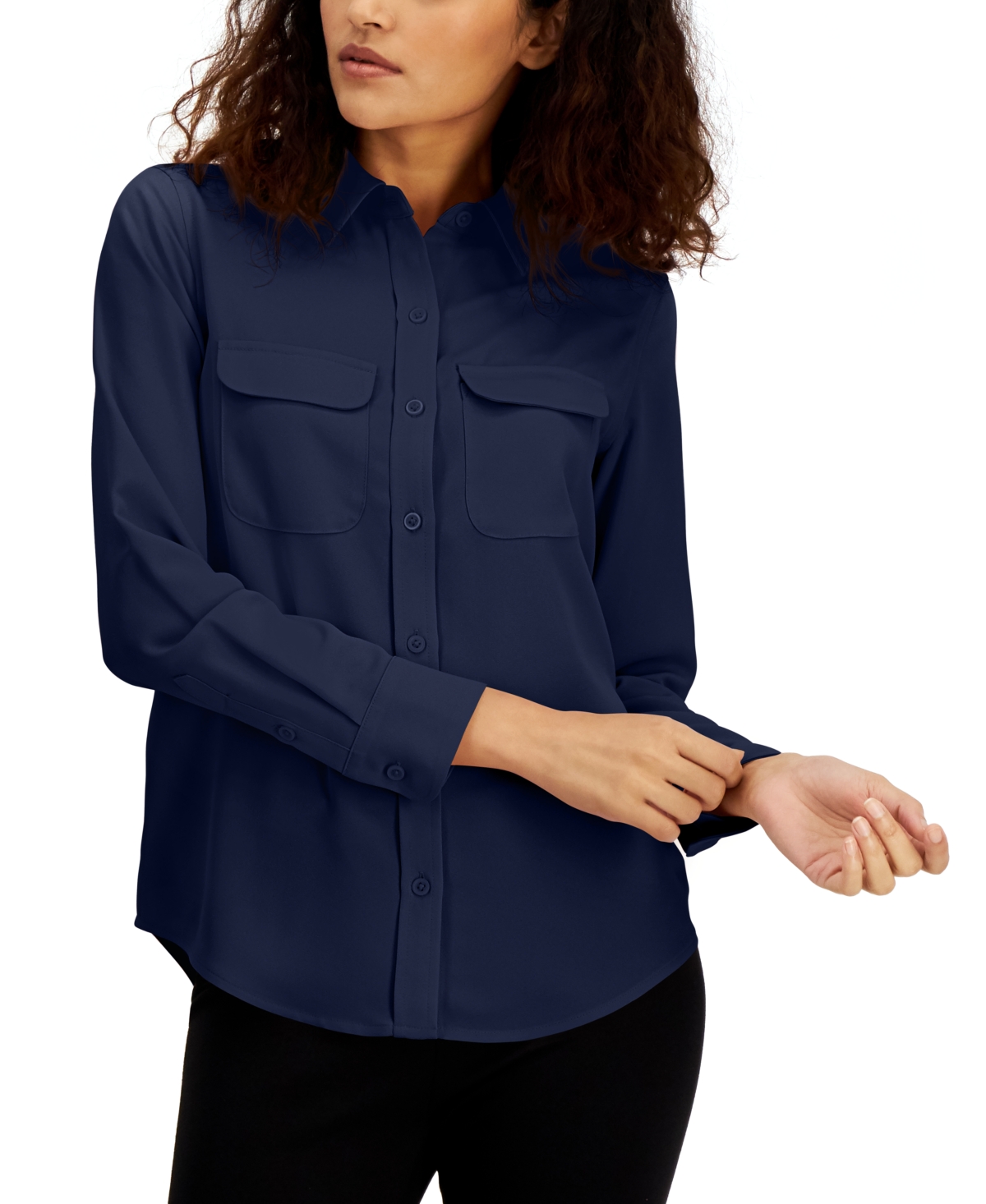 Alfani Women's Button-front Shirt, Created For Macy's In Modern Navy
