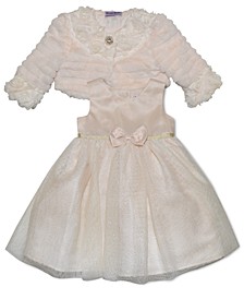 Baby Girls Rosette-Trimmed Faux Fur Shrug Tulle Ballerina Dress Set, 2 Piece