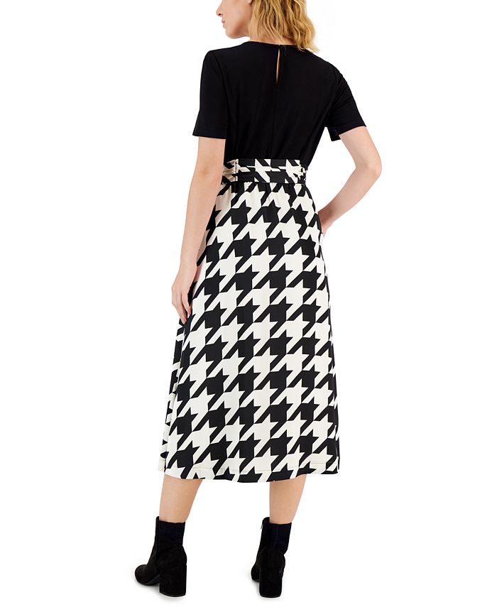 Anne Klein Women's MixedMedia Houndstooth Midi Dress Macy's