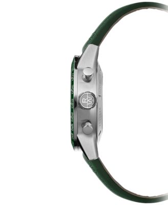 Men's Swiss Automatic Chronograph Freelancer Green Leather Strap Watch 43.5mm