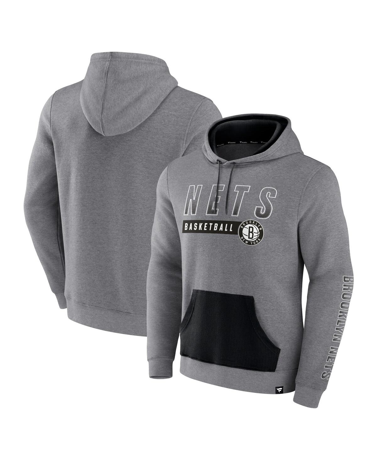 Fanatics Men's  Heathered Gray Brooklyn Nets Off The Bench Color Block Pullover Hoodie In Heathered Gray