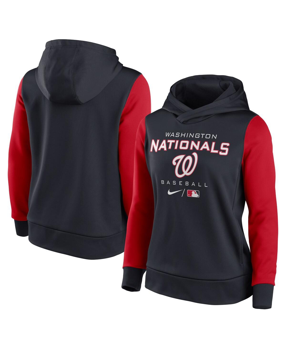 Nike Women's  Navy And Red Washington Nationals Authentic Collection Pullover Hoodie In Navy,red