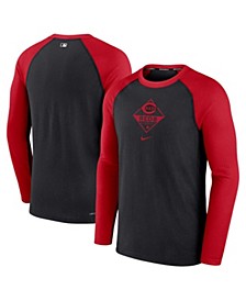 Men's Black and Red Cincinnati Reds Game Authentic Collection Performance Raglan Long Sleeve T-shirt
