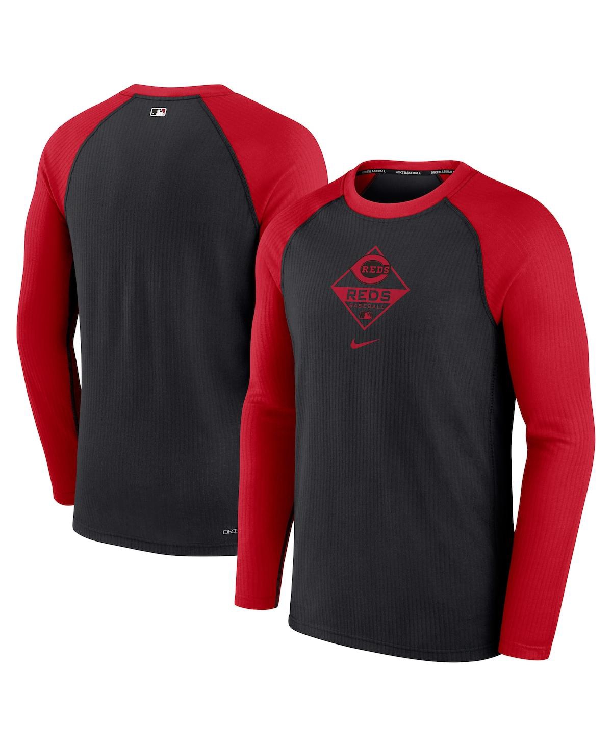 Men's Nike Black and Red Cincinnati Reds Game Authentic Collection Performance Raglan Long Sleeve T-shirt
