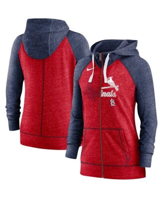 Women's Heathered Red and Heathered Navy St. Louis Cardinals Split Wordmark Gym Vintage Raglan Slub Full-Zip Hoodie