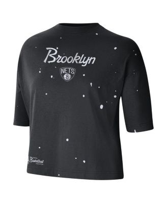 Women's Black Brooklyn Nets Courtside Splatter Cropped T-shirt