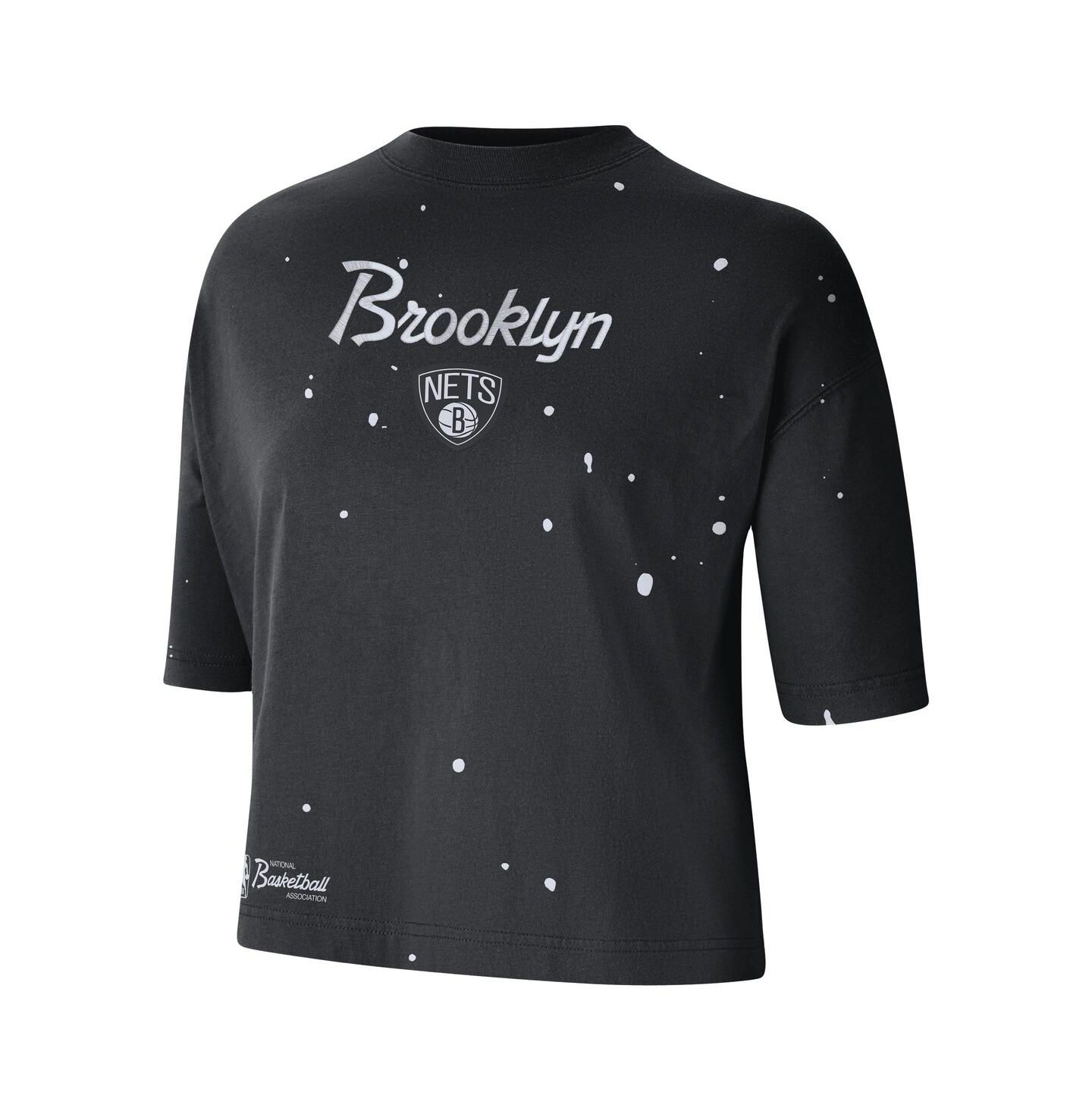Женская футболка Nike Black Brooklyn Nets Courtside Splatter Cropped — фото 3