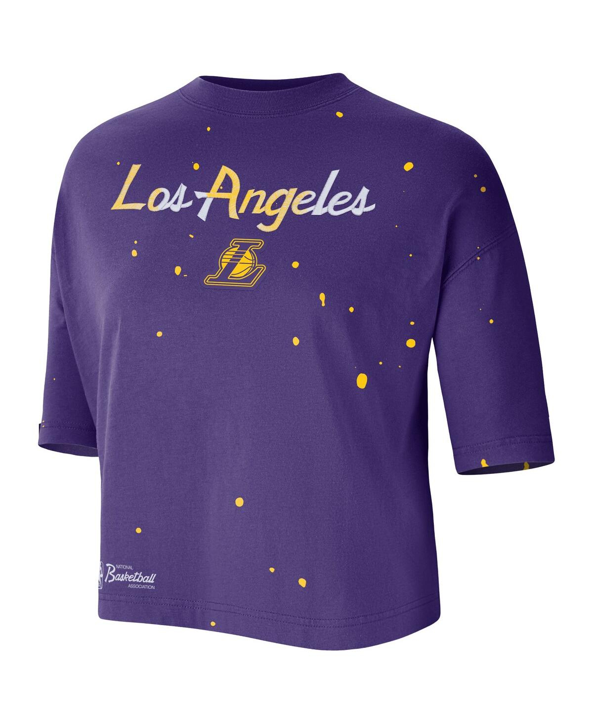 Shop Nike Women's  Purple Los Angeles Lakers Courtside Splatter Cropped T-shirt