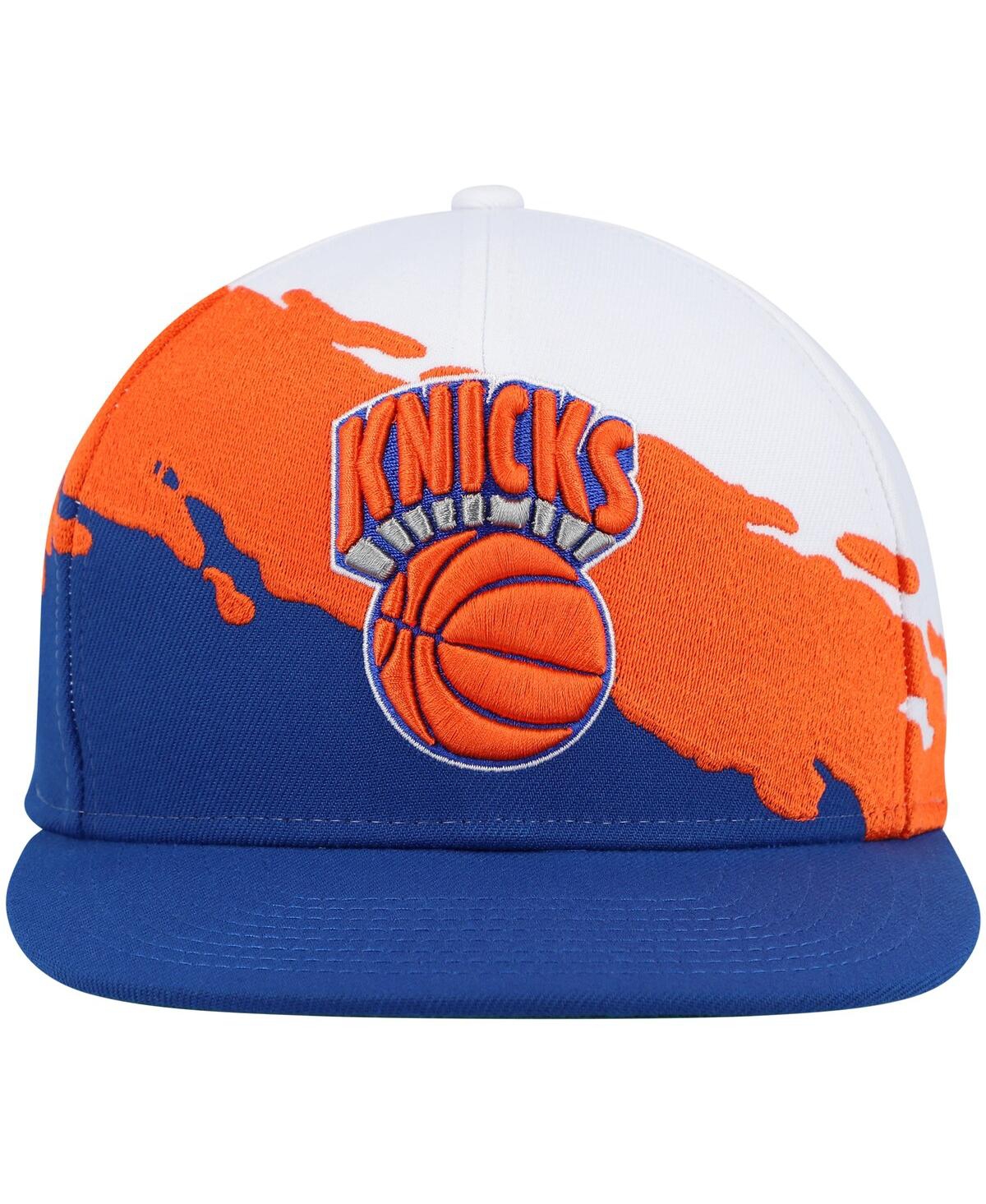Mitchell & Ness Men's  White, Blue New York Knicks Hardwood Classics Paintbrush Snapback Hat In White,blue
