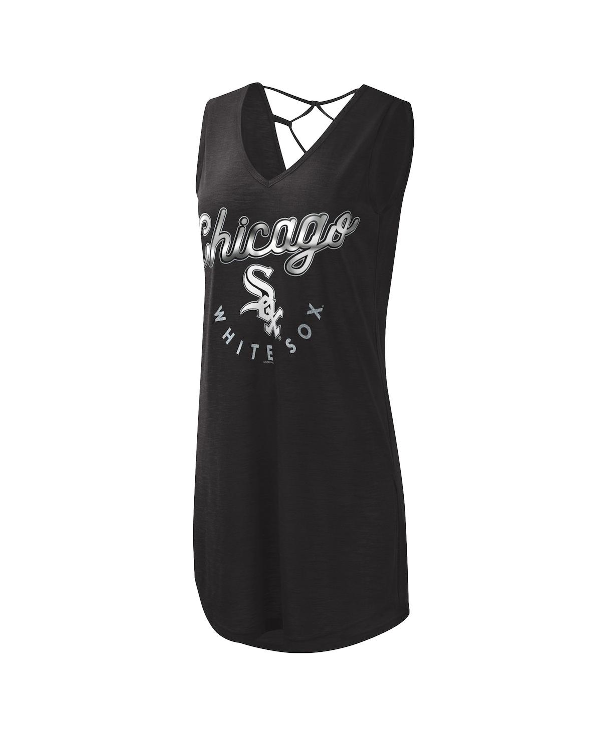 Shop G-iii 4her By Carl Banks Women's  Black Chicago White Sox Game Time Slub Beach V-neck Cover-up Dress