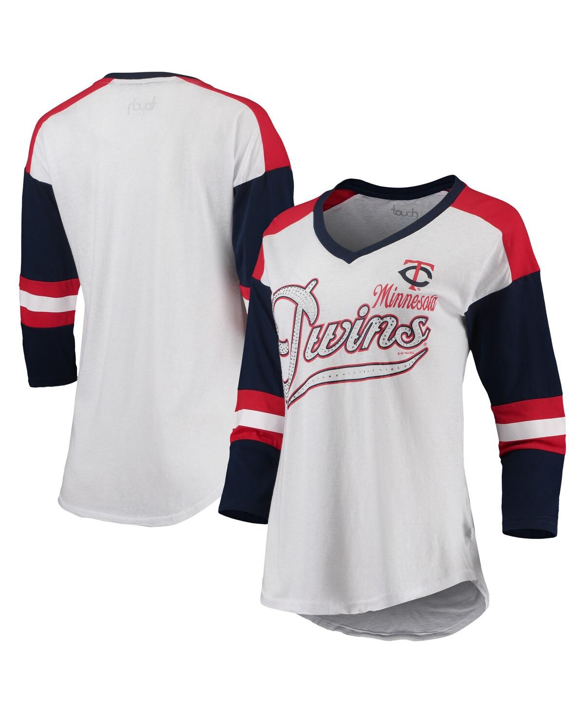Women's Touch White and Red Minnesota Twins Base Runner 3/4-Sleeve V-Neck T-shirt - White, Red