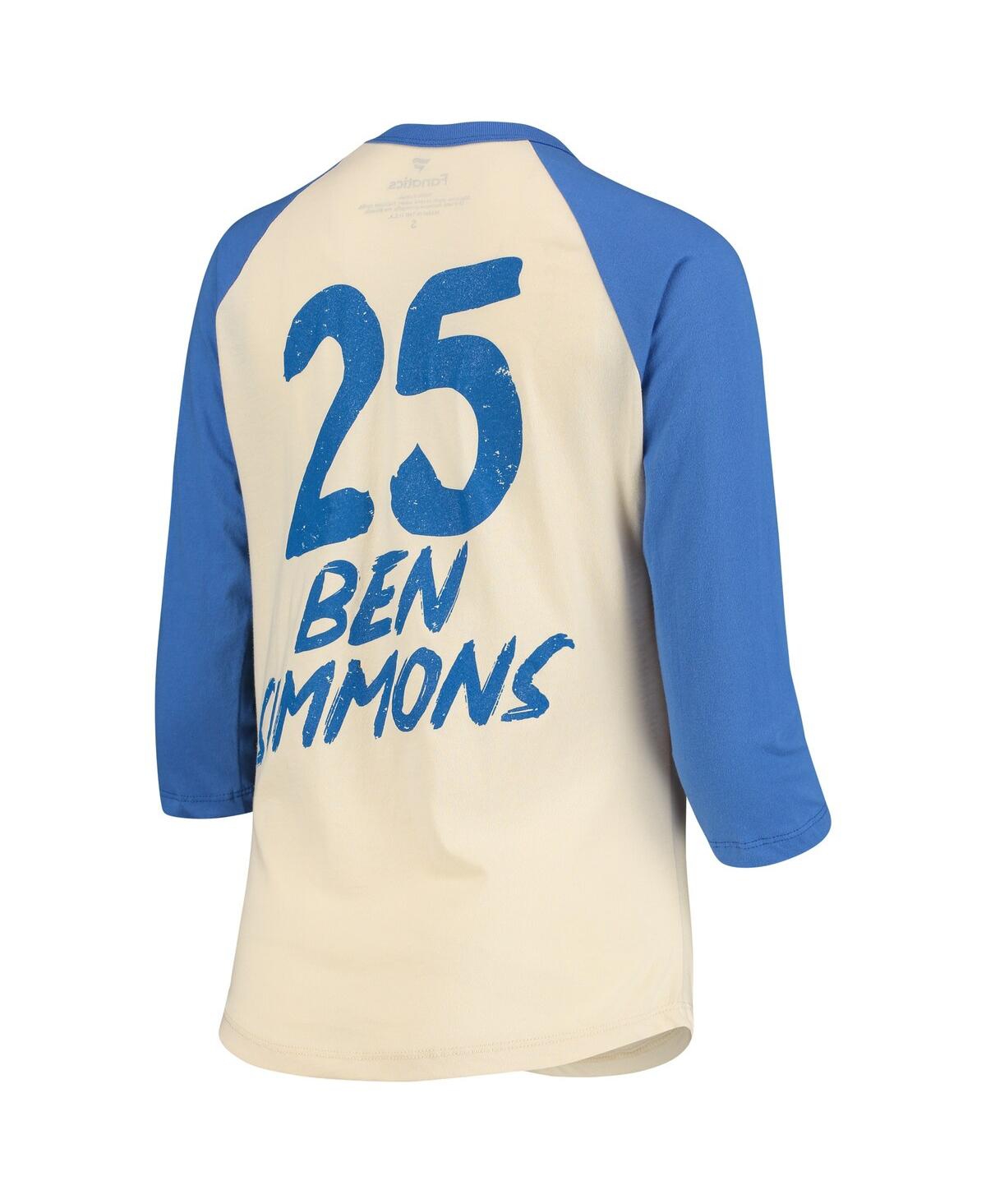 Shop Fanatics Women's  Ben Simmons Cream Philadelphia 76ers Raglan 3/4-sleeve T-shirt