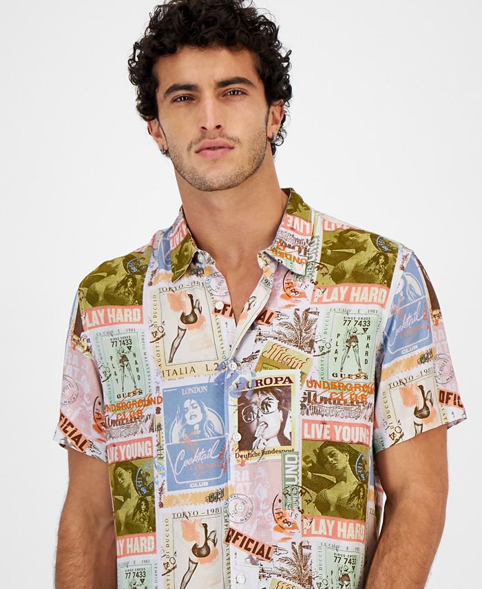GUESS Men's International PostcardPrint Challis Shirt Macy's