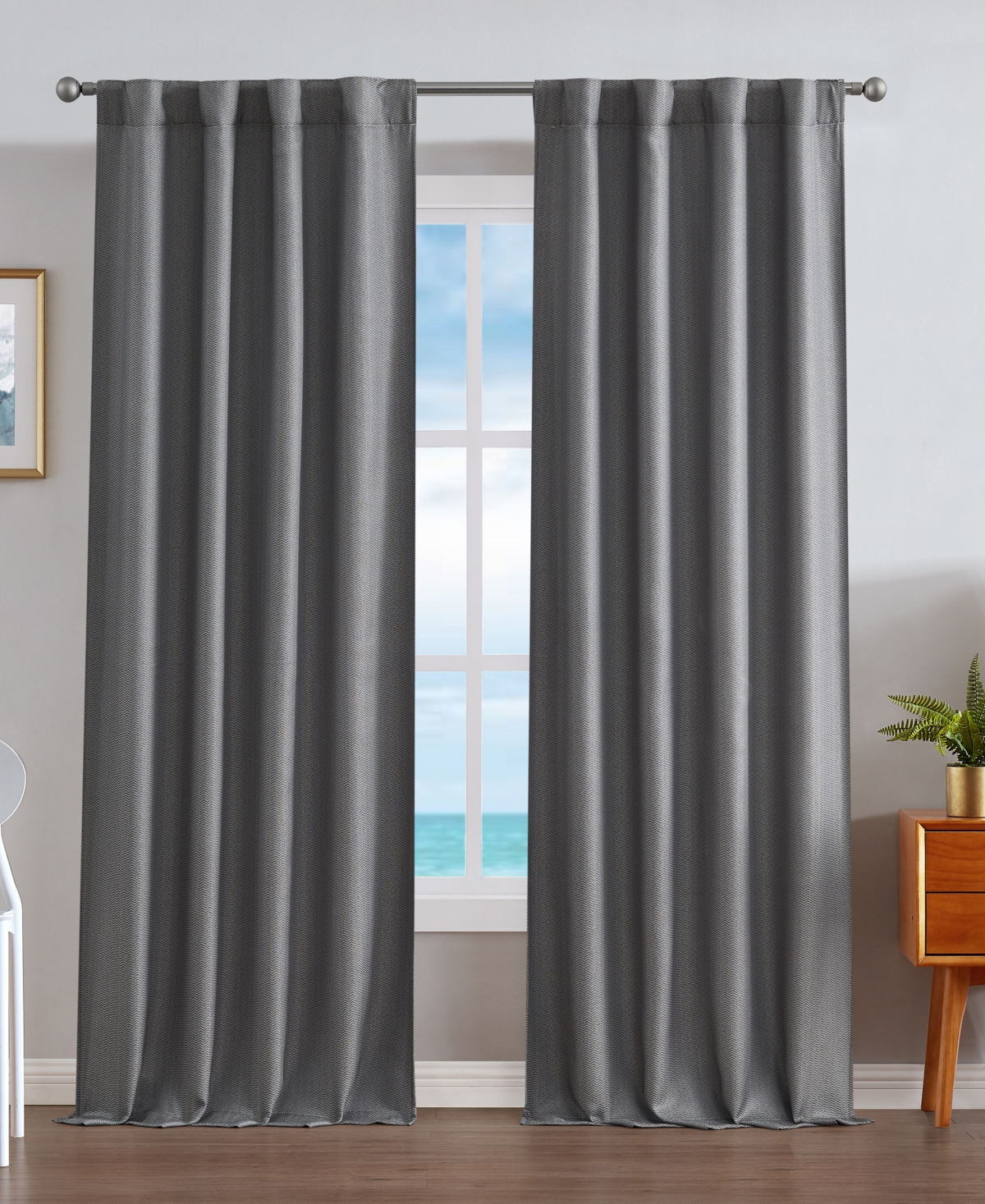 Nautica Virginia Ultimate Blackout Back Tab Window Curtain Panel Set, 38" X 63" In Charcoal