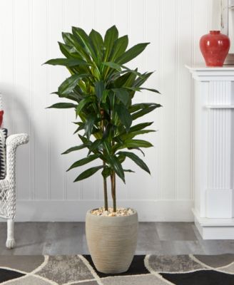 4' Dracaena Artificial Plant in Sand Colored Planter - Real Touch