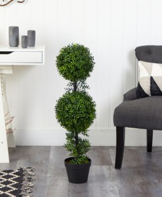 34" Boxwood Double Ball Topiary Artificial Tree Indoor/Outdoor