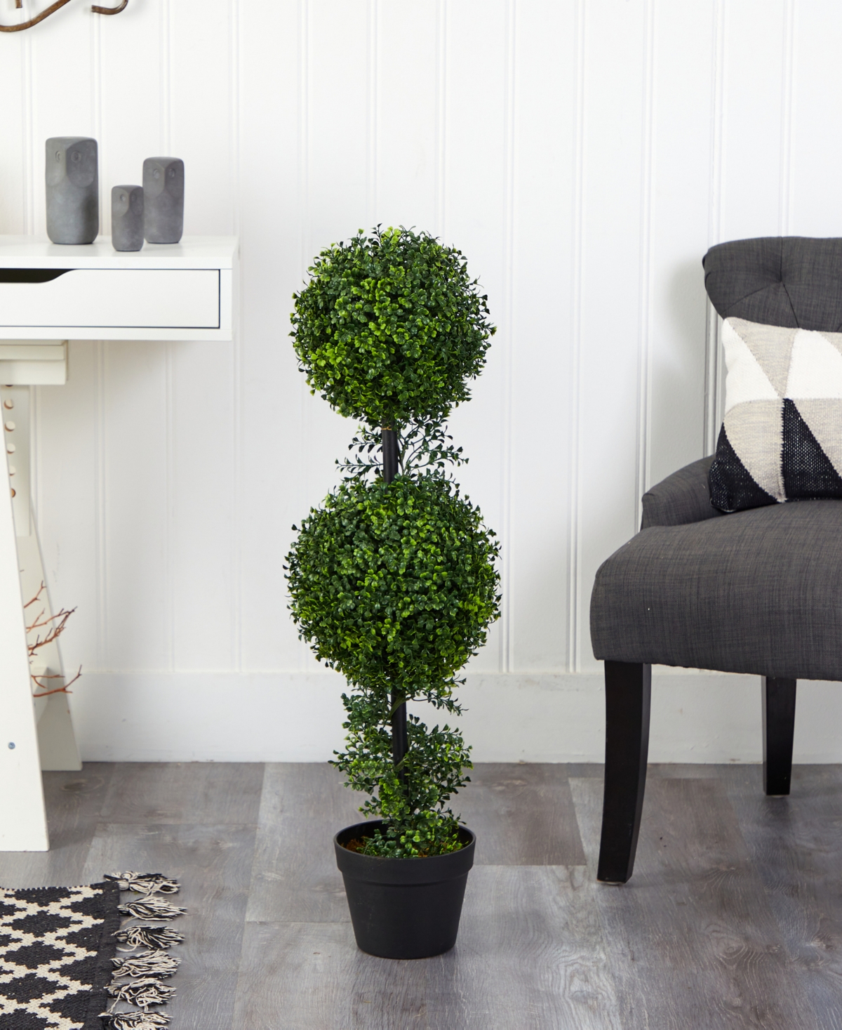 NEARLY NATURAL 34" BOXWOOD DOUBLE BALL TOPIARY ARTIFICIAL TREE INDOOR/OUTDOOR 
