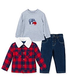 Baby Boys Plaid Jacket, T-shirt and Jeans, 3-Piece Set