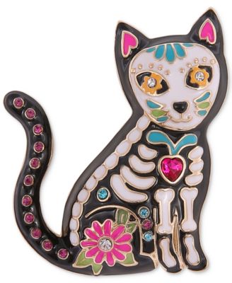 Charter Club - Gold-Tone Multicolor Crystal Skeleton Cat Pin