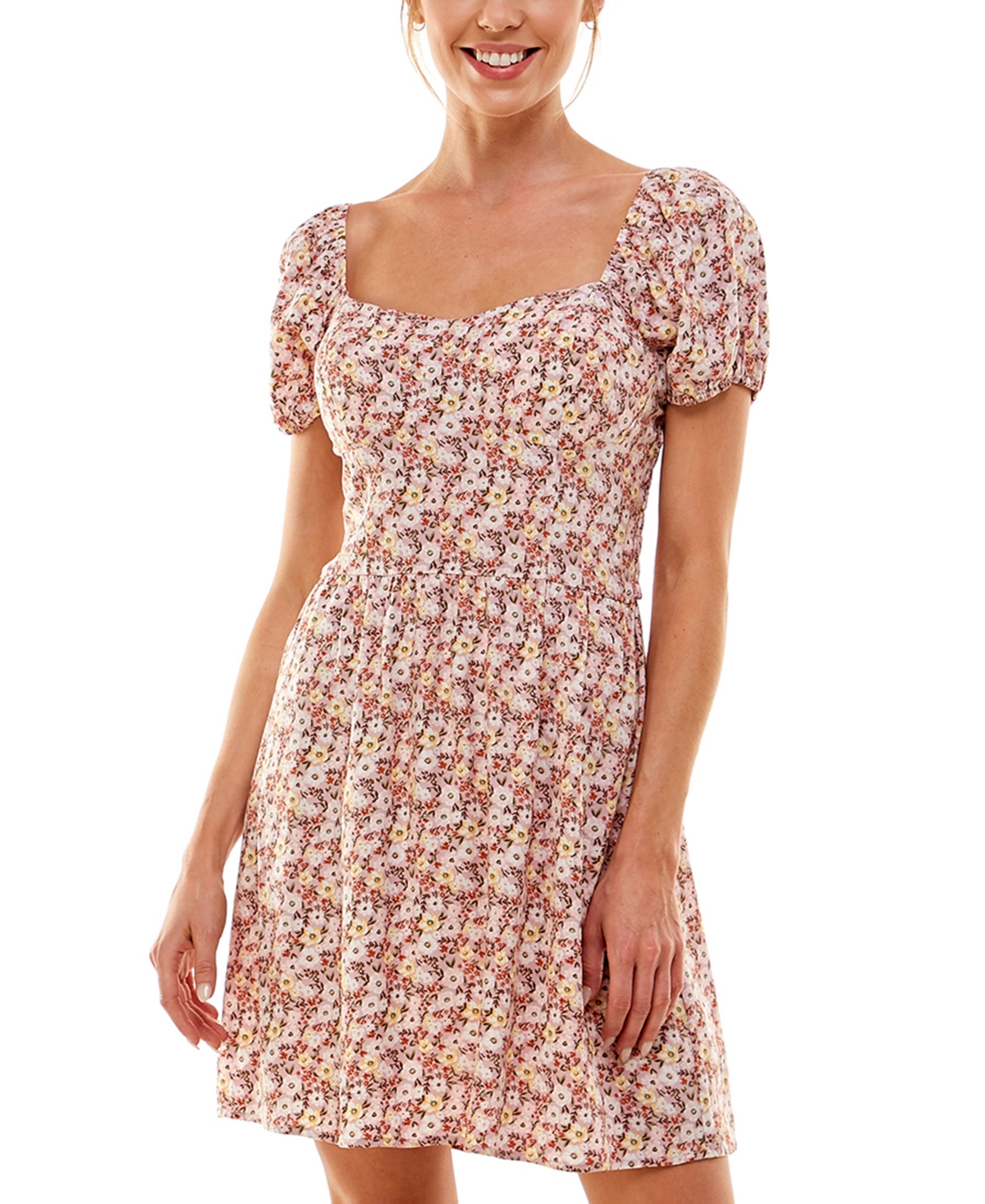 As You Wish Juniors' Puff-Sleeve Dress - Rose Floral