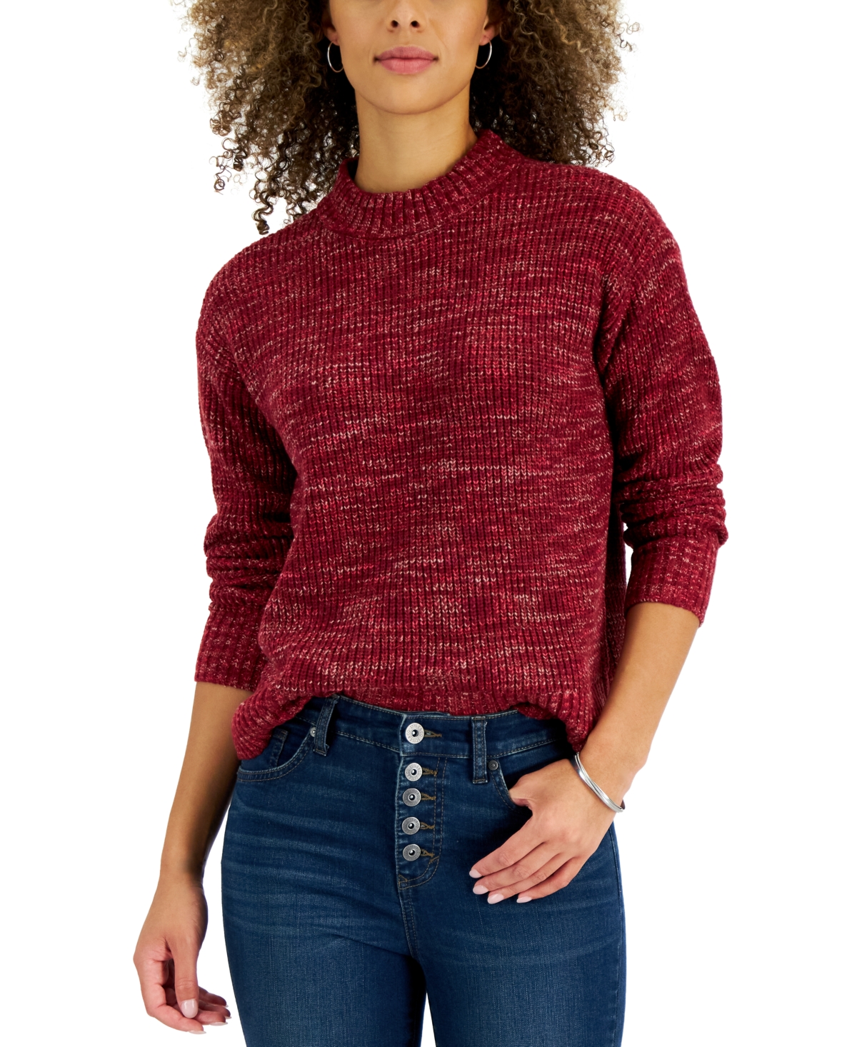 Style Co Petite Space dye Crewneck Pullover Sweater Created For Macy s In Scarlet Crush ModeSens