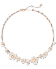 Gold-Tone Cubic Zirconia, Imitation Pearl & Mother-of-Pearl Flower Statement Necklace, 16" + 3" extender