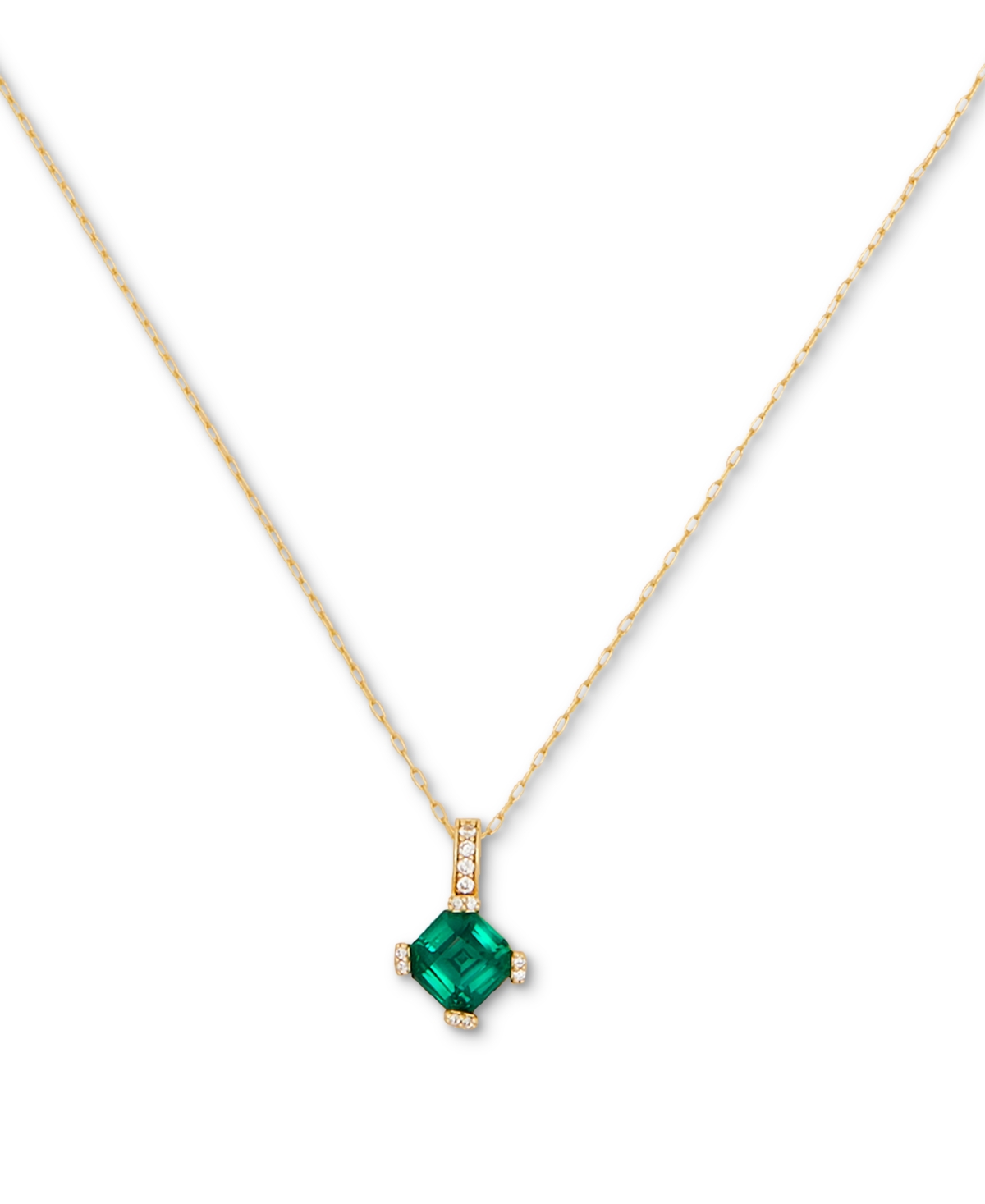 Kate Spade Pave & Square Cubic Zirconia Mini Pendant Necklace, 16" + 3" Extender In Green/gold