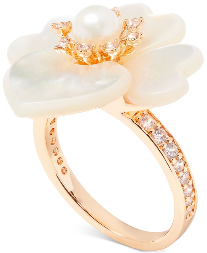 kate spade new york Gold-Tone Pavé, Imitation Pearl & Mother-of-Pearl  Flower Ring & Reviews - Rings - Jewelry & Watches - Macy's