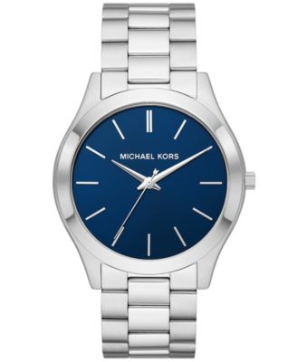 Men's Slim Runway Three-Hand Silver-Tone Stainless Steel Bracelet Watch 44mm and Luggage Saffiano Leather Wallet Set