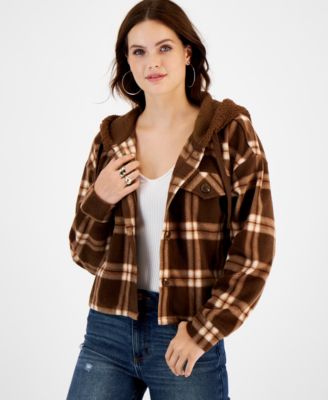 Juniors' Cropped Sherpa Hoodie Jacket 