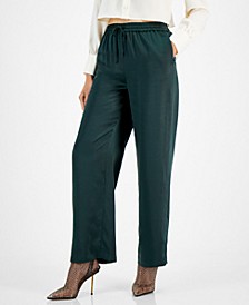 Women's Washed Satin Pull-On Wide-Leg Pants, Created for Macy's