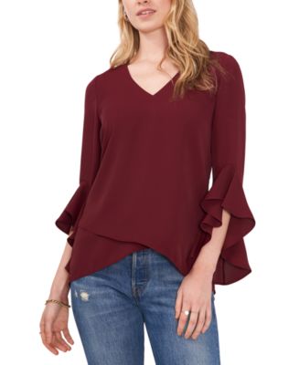 (取寄) ヴィンスカムート レディース V-ネック フラッター スリーブ ブラウザ Vince Camuto women V-Neck Flutter Sleeve Blouse  Azure Vince Camuto Womens Chiffon V-Neck Blouse Black XXS at