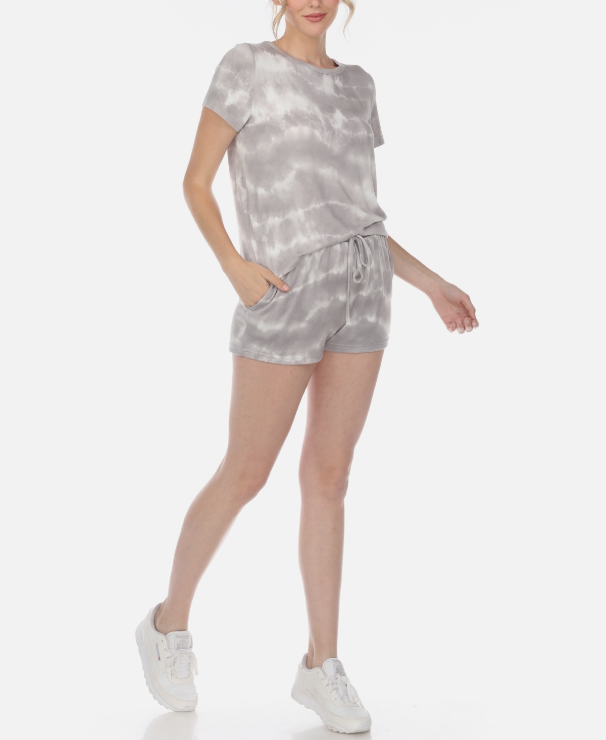 White Mark Women's 2 Piece Top Shorts Lounge Set In Gray,yellow