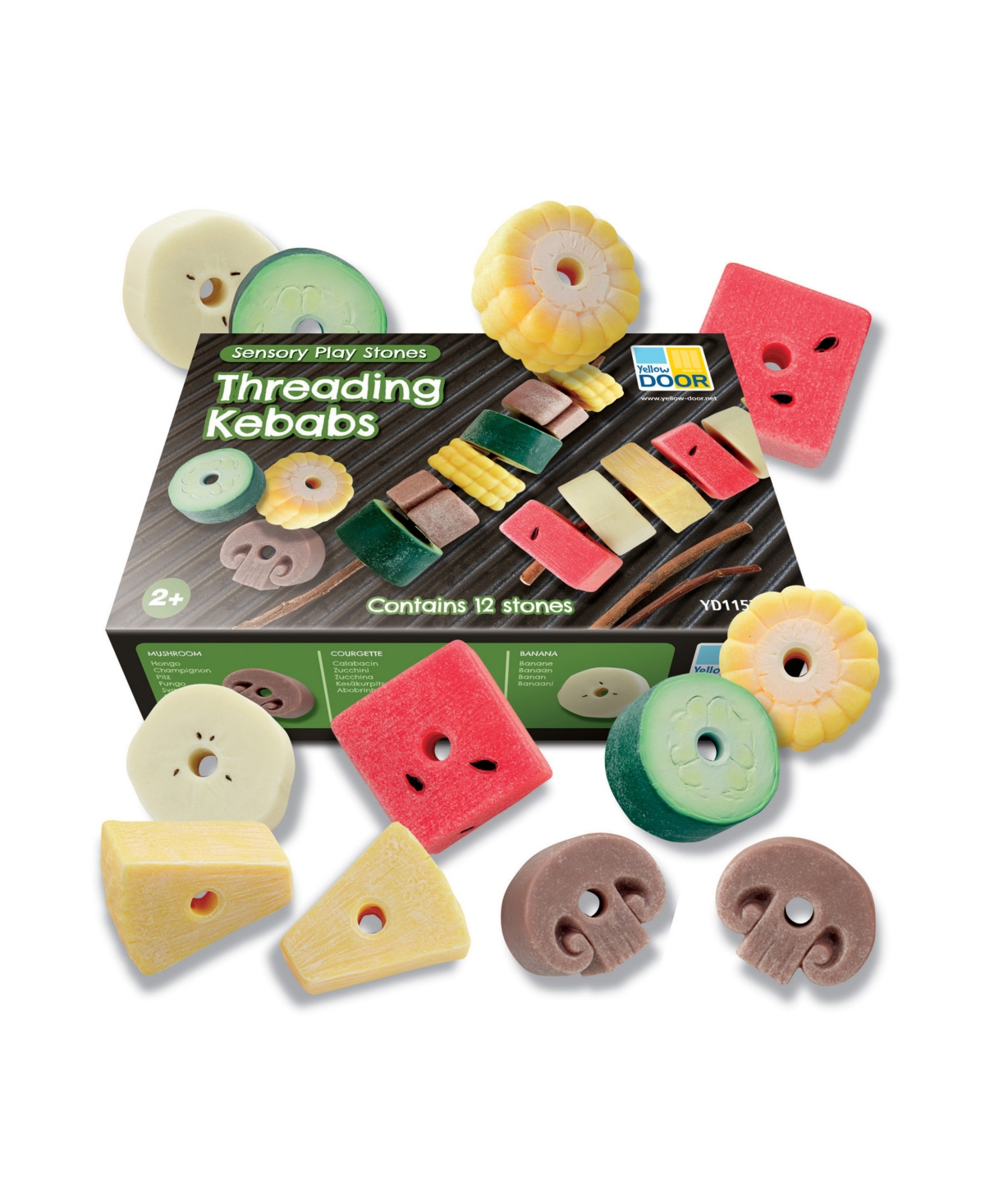 Yellow Door Sensory Play Stones Threading Kebabs, Set Of 12 In Multicolor